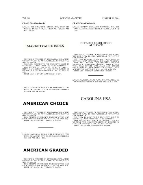 MARKS PUBLISHED FOR OPPOSITION