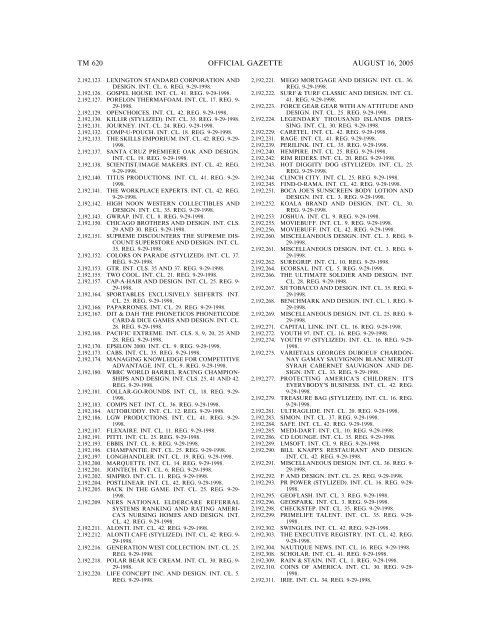 MARKS PUBLISHED FOR OPPOSITION