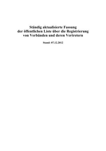 Ständig aktualisierte Fassung der öffentlichen Liste über die ...