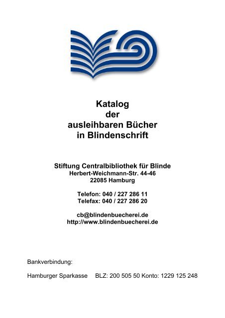 Katalog Ausleihbarer Bücher In Blindenschrift Stiftung - 