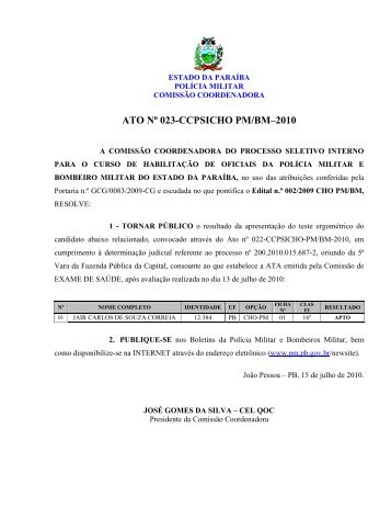 ATO_n_023-CHO_PMBM-2010_Resultado_ES_Teste_Ergometrico-JAIR_CARLOS_DE_SOUSA_CORREIA_candidato_Sub_Judice