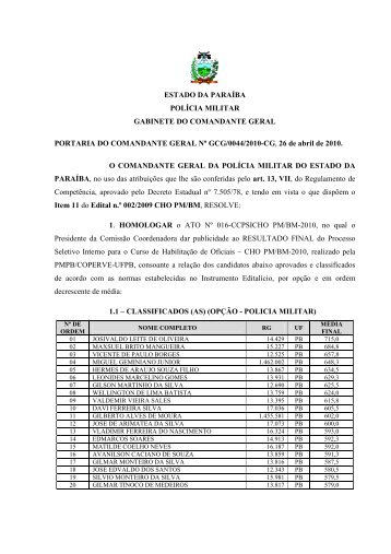 Portaria_GCG_0044_2010_CHO_PMBM2010_Homologacao_do_Resultado_Final_do_Processo_Seletivo_Interno_FICA FORA JAIR CARLOS