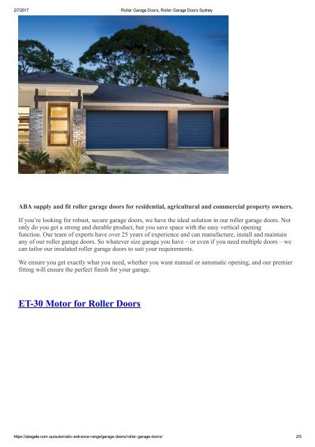 Roller Garage Doors, Roller Garage Doors Sydney