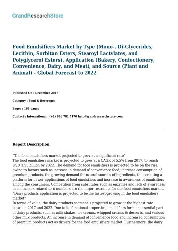 Food emulsifiers market -Global Forecast to 2022