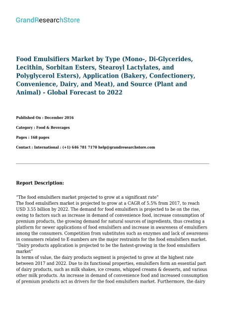 Food emulsifiers market -Global Forecast to 2022