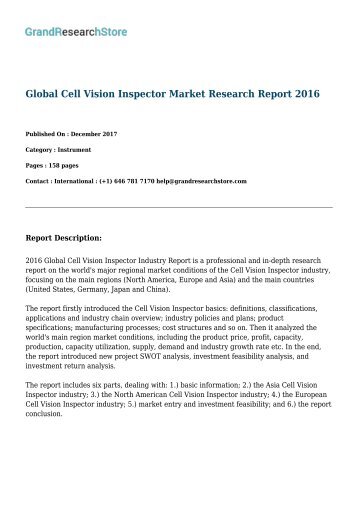 Global Cell Vision Inspector Market Research Report 2016