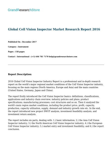 Global Cell Vision Inspector Market Research Report 2016