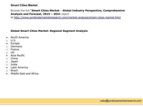 Smart Cities Market, 2015-2021