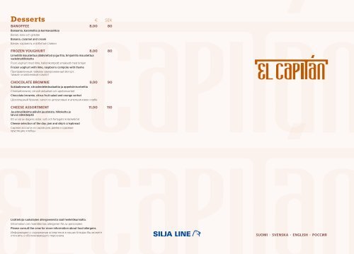 El Capitán menu, Silja Symphony & Silja Serenade