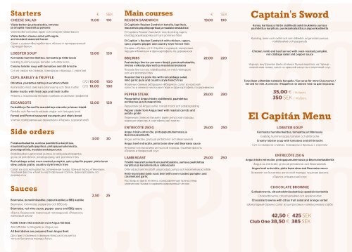 El Capitán menu, Silja Symphony & Silja Serenade