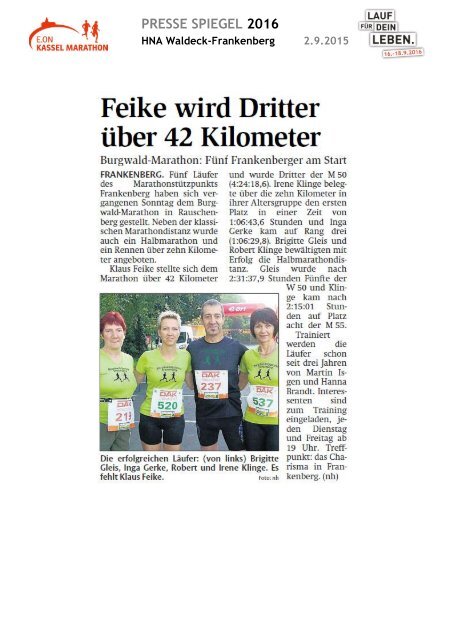 Pressespiegel E.ON Kassel Marathon 2016