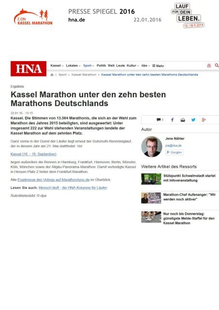 Pressespiegel E.ON Kassel Marathon 2016