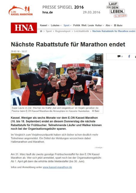 Pressespiegel E.ON Kassel Marathon 2016