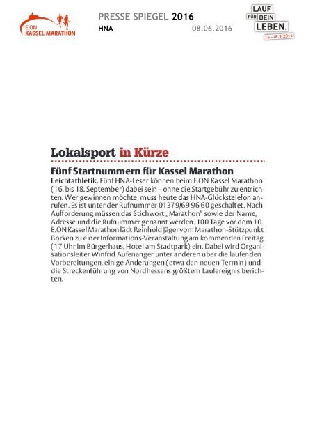 Pressespiegel E.ON Kassel Marathon 2016