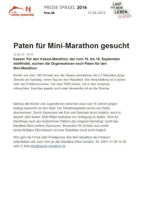 Pressespiegel E.ON Kassel Marathon 2016