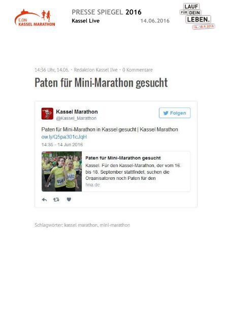 Pressespiegel E.ON Kassel Marathon 2016