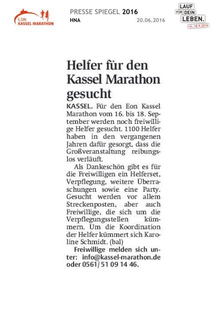 Pressespiegel E.ON Kassel Marathon 2016