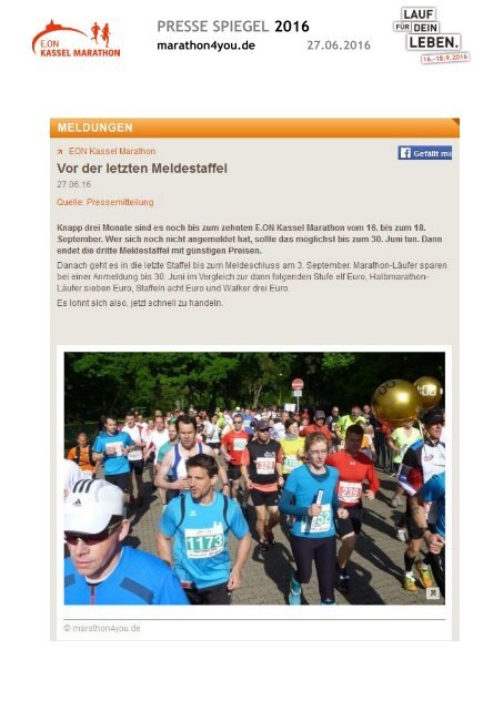 Pressespiegel E.ON Kassel Marathon 2016