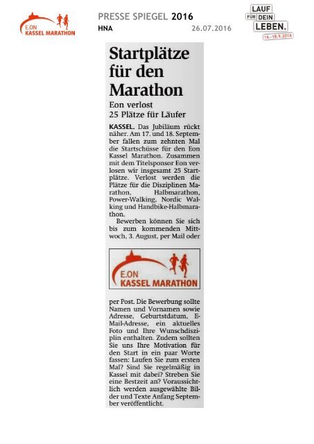 Pressespiegel E.ON Kassel Marathon 2016