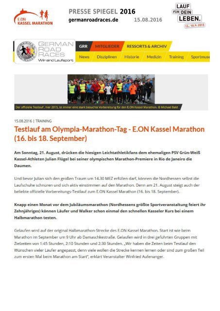 Pressespiegel E.ON Kassel Marathon 2016