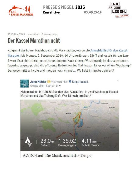 Pressespiegel E.ON Kassel Marathon 2016