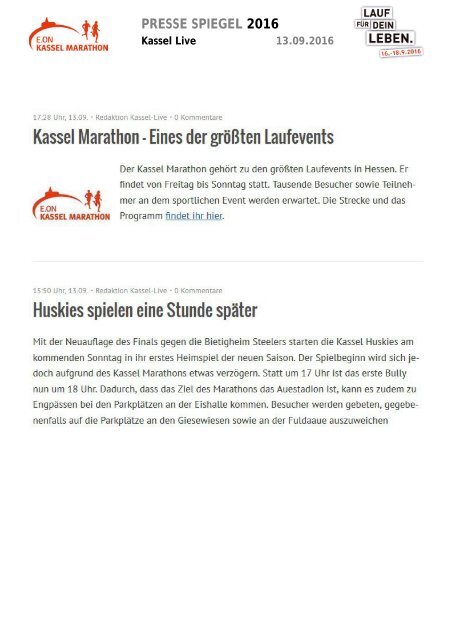 Pressespiegel E.ON Kassel Marathon 2016