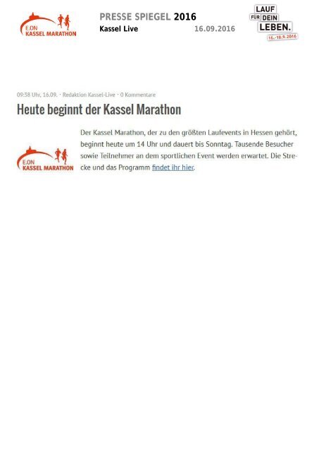 Pressespiegel E.ON Kassel Marathon 2016