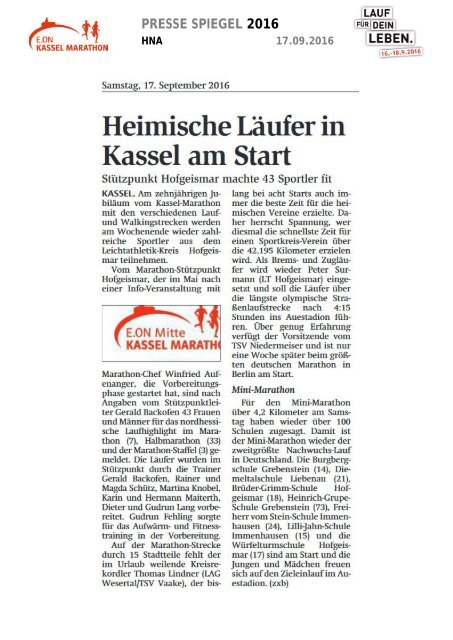 Pressespiegel E.ON Kassel Marathon 2016