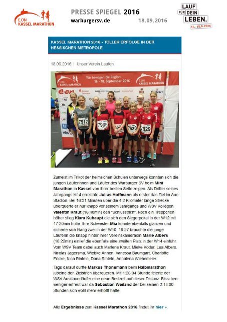 Pressespiegel E.ON Kassel Marathon 2016