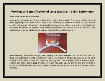 Working and specification of Lung Exerciser - 3 Ball Spirometer