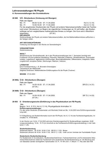 i3v-Vorlage für die Erstellung des VVZ - Fachbereich Physik