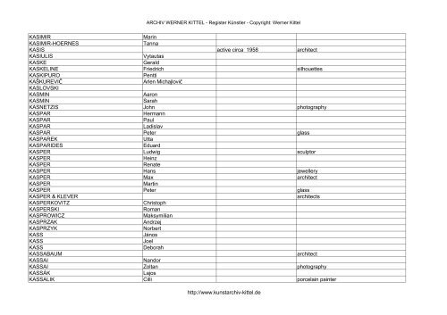 PDF: Gesamtübersicht Künstler-Archiv - Archiv Werner Kittel