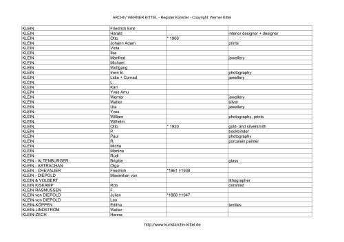 PDF: Gesamtübersicht Künstler-Archiv - Archiv Werner Kittel