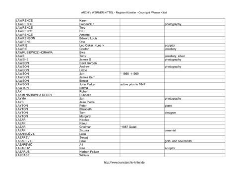 PDF: Gesamtübersicht Künstler-Archiv - Archiv Werner Kittel