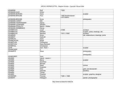 PDF: Gesamtübersicht Künstler-Archiv - Archiv Werner Kittel