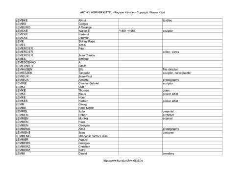 PDF: Gesamtübersicht Künstler-Archiv - Archiv Werner Kittel