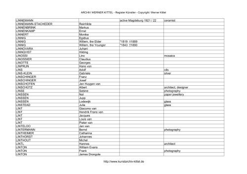 PDF: Gesamtübersicht Künstler-Archiv - Archiv Werner Kittel