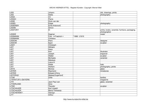 PDF: Gesamtübersicht Künstler-Archiv - Archiv Werner Kittel