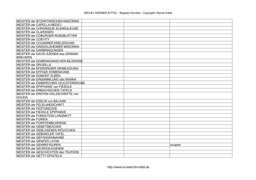 PDF: Gesamtübersicht Künstler-Archiv - Archiv Werner Kittel