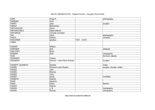 PDF: Gesamtübersicht Künstler-Archiv - Archiv Werner Kittel