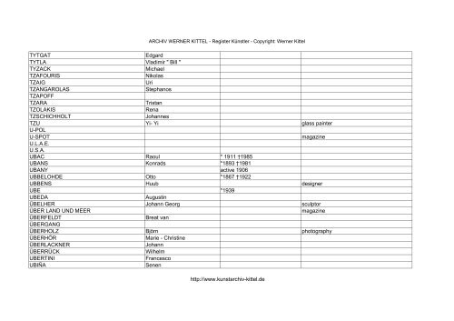 PDF: Gesamtübersicht Künstler-Archiv - Archiv Werner Kittel