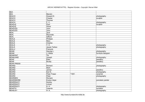 PDF: Gesamtübersicht Künstler-Archiv - Archiv Werner Kittel