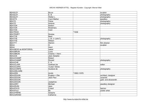 PDF: Gesamtübersicht Künstler-Archiv - Archiv Werner Kittel
