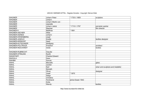 PDF: Gesamtübersicht Künstler-Archiv - Archiv Werner Kittel