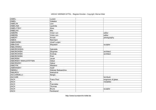 PDF: Gesamtübersicht Künstler-Archiv - Archiv Werner Kittel