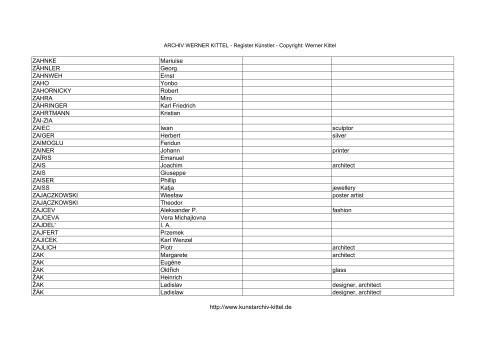 PDF: Gesamtübersicht Künstler-Archiv - Archiv Werner Kittel