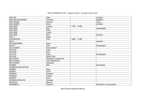 PDF: Gesamtübersicht Künstler-Archiv - Archiv Werner Kittel