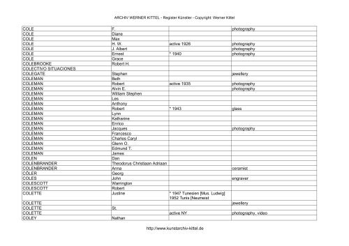 PDF: Gesamtübersicht Künstler-Archiv - Archiv Werner Kittel