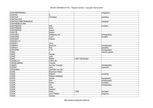 PDF: Gesamtübersicht Künstler-Archiv - Archiv Werner Kittel