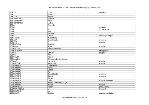 PDF: Gesamtübersicht Künstler-Archiv - Archiv Werner Kittel